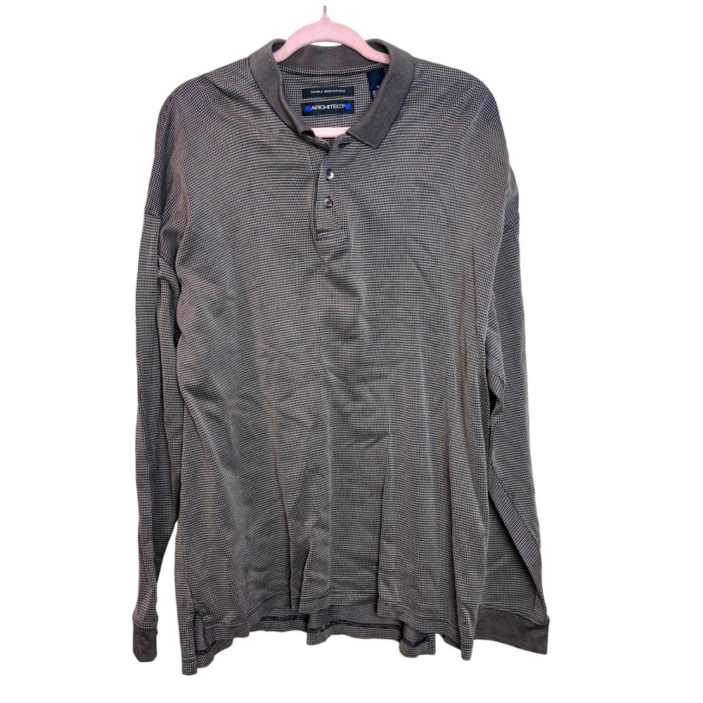 Architect Mens XL Long Sleeve Polo Shirt Double Mercerized Brown‎ Pattern
